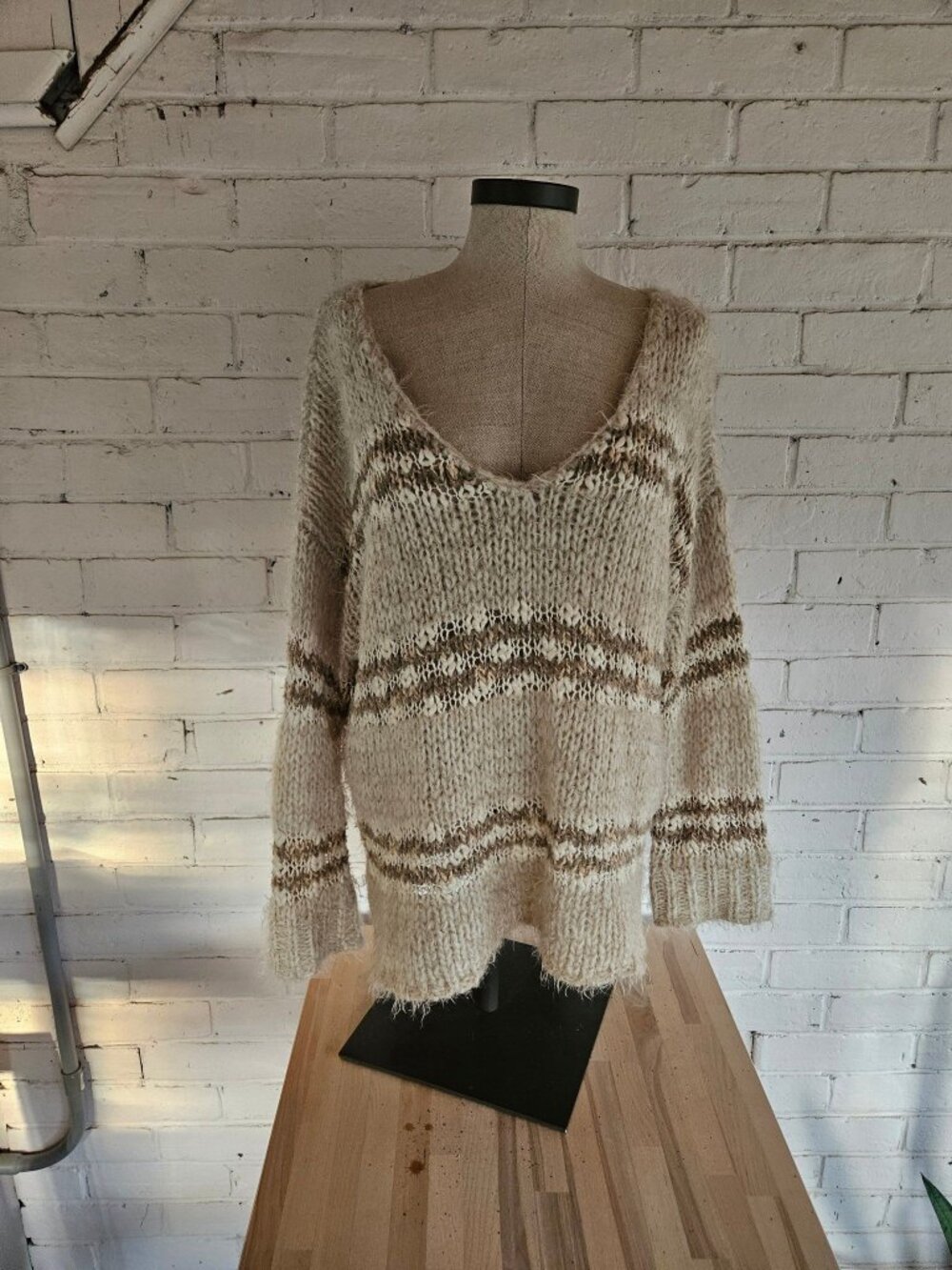 ✨ Free People Linus Stripe Wool Blend Fuzzy Open-Knit Pullover Sweater ✨